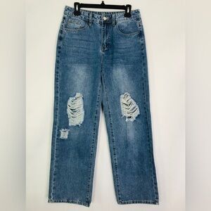SHEIN Mom Jeans Women's Blue 5-Pocket High Rise Distressed Wash Size M